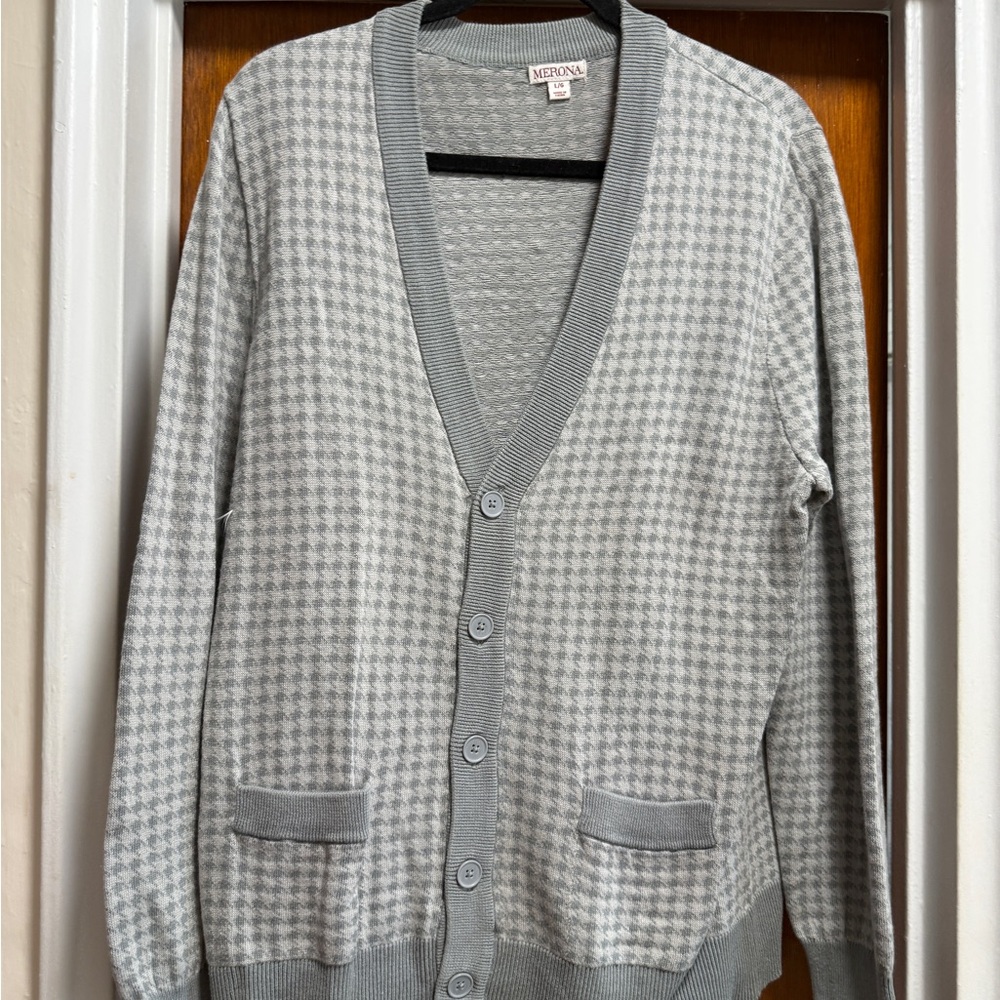 Merona Men's Cardigan in Gray Houndstooth